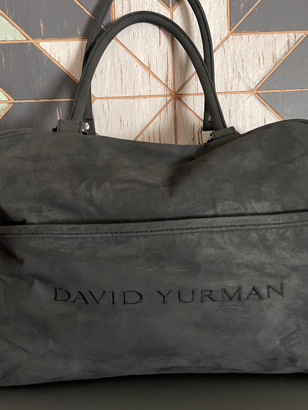 David Yurman Charcoal Gray Microsuede Small Weekender Bag Logo Charm
